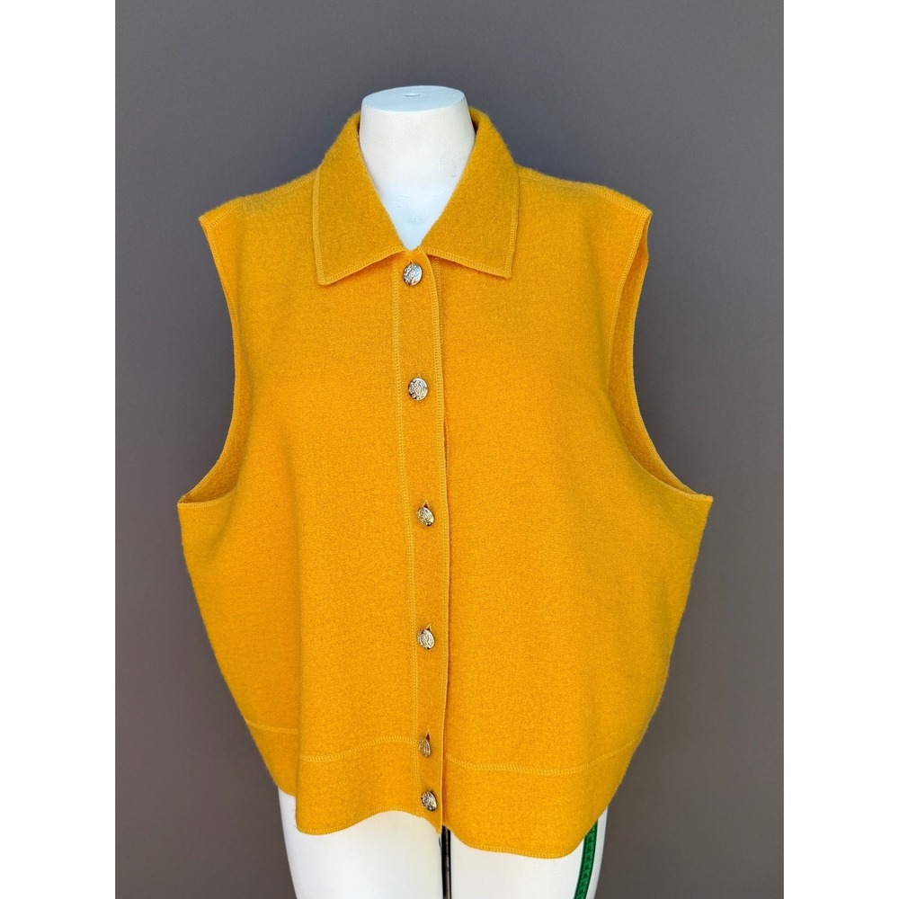 Kobe Boiled Wool Vest 3X Yellow Button Front Oversized Sleeveless Cardigan